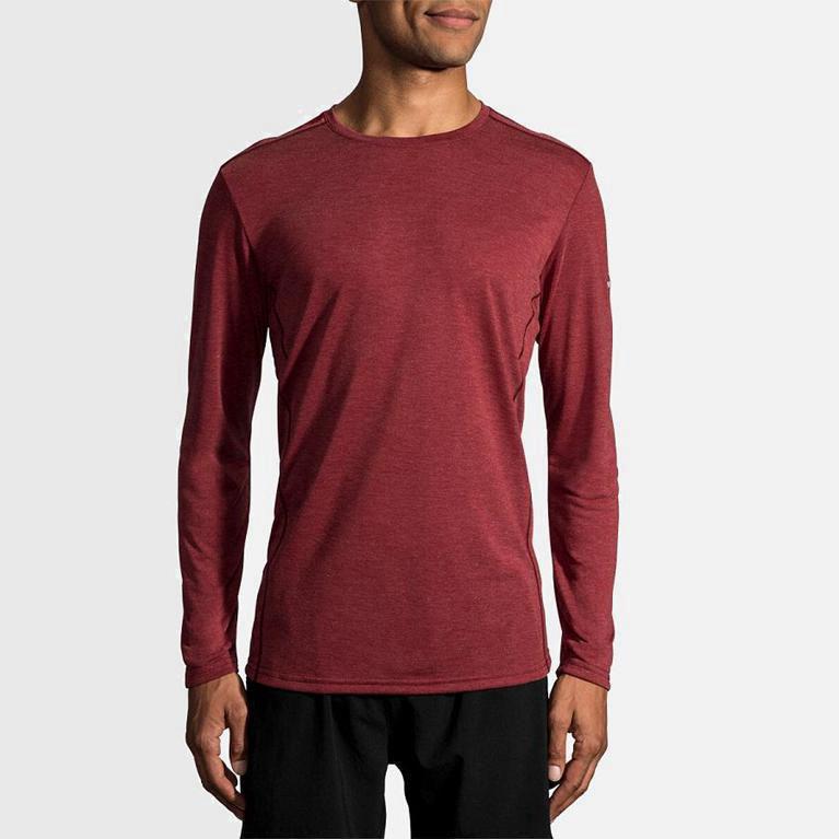 Brooks Distance Israel - Men's Long Sleeve Running Shirt - Red (58293-QWIJ)